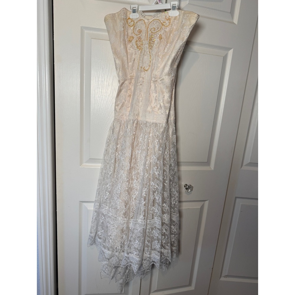 Vintage Jessica McClintock Gunnesax Lace Dress Cream Strapless Wedding